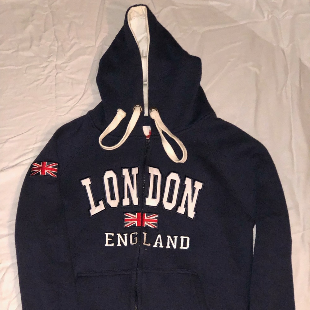 Navy blue London England zipped hoodie